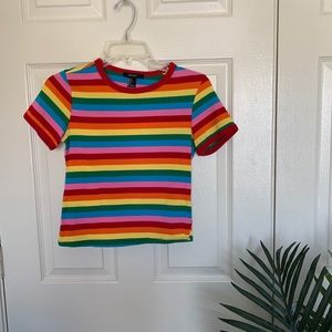 Forever 21 Striped Rainbow Tee
